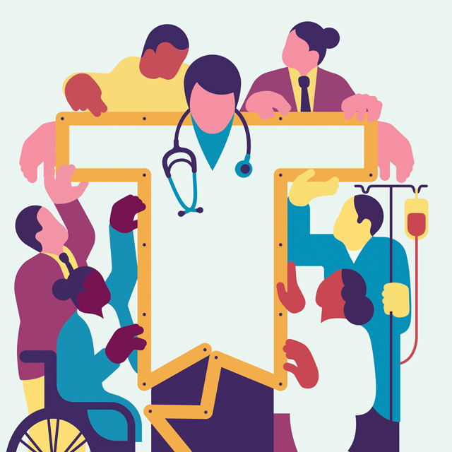 illustration of people surrounding doctor